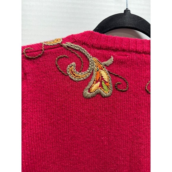 Vintage Rowan Red Cranberry Cardigan Embroidered Floral Accent Knit Sweater - Picture 6 of 8